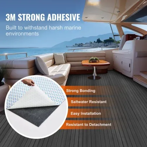 VEVOR Bootsbodenbelag, Bootsdeck aus EVA-Schaum, 2400 x 600 x 6 mm, rutschfester, selbstklebender Bodenbelag, 14400 cm² großer Marineteppich für Boote, Yachten, Pontons, Kajakdecks – Bild 2