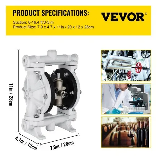 VEVOR Luft-Doppelmembranpumpe 9,5 L/min(2,5 GPM) 66℃ 1,27cm Einlass und Auslass – Bild 6