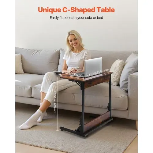 VEVOR Beistelltisch Kaffeetisch klappbar mit Metallrahmen & verstellbaren Füßen, C-förmiger Couchtisch für Wohnzimmer Schlafzimmer Büro 60 x 37 x 70 cm TV-Tablett, Sofatisch Braun und Schwarz VEVOR Beistelltisch Kaffeetisch klappbar mit Metallrahmen & verstellbaren Füßen, C-förmiger Couchtisch für Wohnzimmer Schlafzimmer Büro 60 x 37 x 70 cm TV-Tablett, Sofatisch Braun und Schwarz