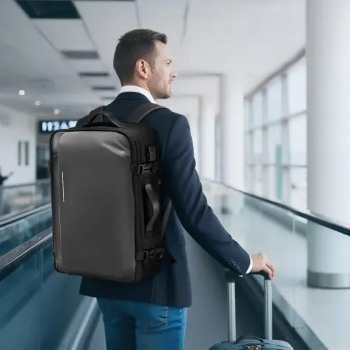 VEVOR Vakuum-Reiserucksack, 65 L, erweiterbarer Vakuum-Kompressions-Reiserucksack mit Pumpe, mit TSA-zugelassenem Schloss, USB-Ladeanschluss, wasserabweisendes Handgepäck, für Business, Grau – Bild 7