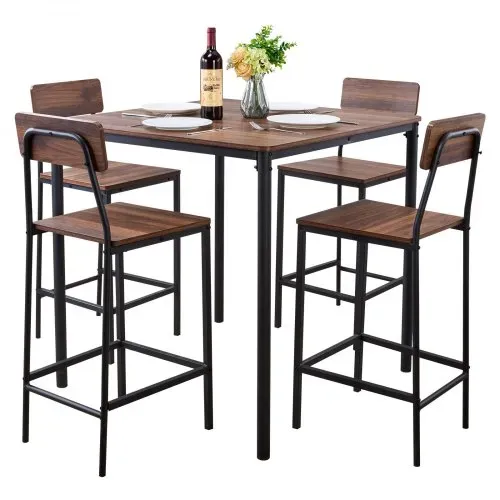 VEVOR Bartisch-Set (5-tlg.) mit 4 Barstühlen & abgerundeten Kanten, quadratischer Kneipentisch Stehtisch (90 x 90 x 91 cm), Bistrotisch Esstisch, geeignet für Büro Minibar Wohnzimmer Esszimmer – Bild 9