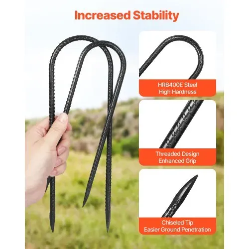 VEVOR Bodenanker, 254x55,88 mm, U-Typ mit 8 mm Durchmesser, verzinkte Zeltheringe, Erdanker, Erdnägel, Heringe, für Zelten, Vordächern, Camping, Trampolin, Blumenständer (12er-Pack) – Bild 2