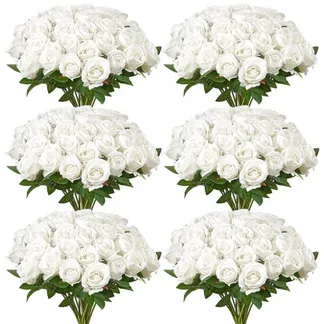 VEVOR Künstliche Blumen Rosen, 120 Stück Kunstblumen, Weiße Gefälschte Rose mit Stielen, Schaumrosen für DIY Hochzeit Blumensträuße Braut Valentinstag Muttertag Zuhause Dekoration VEVOR Künstliche Blumen Rosen, 120 Stück Kunstblumen, Weiße Gefälschte Rose mit Stielen, Schaumrosen für DIY Hochzeit Blumensträuße Braut Valentinstag Muttertag Zuhause Dekoration