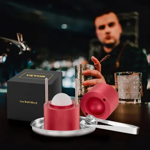 VEVOR Eiswürfelbereiter Eiswürfelformen Satz 60 mm, Eiswürfelform Eiskugelform mit Eiszange & Tropfschale, Alu Rote Strapazierfähige Eiswürfelformen Eiswürfelbehälter Whisky Americano, Saft & Milch – Bild 7