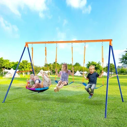 VEVOR Schaukel-Sets für den Garten, Schaukel-Set mit einer Tragkraft von 272 kg, mit 1 Tellerschaukelsitz, 2 Schaukelsitzen mit Gurten, robustem A-Rahmen-Schaukelständer aus Metall und verstellbarem Seil, Schaukel-Set für den Außenbereich für Kinder – Bild 7