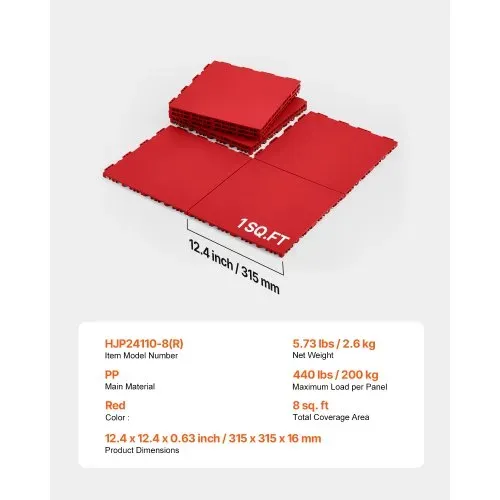 VEVOR Fliesen für Hockey-Bodenmatten, 315 x 315 x 16 mm, 8 Stück ineinandergreifende, Trainingsoberfläche, Tanzbodenfliesen, Hockey-Trainingsausrüstungsbrett (rot, 8 Quadratfuß/Karton) – Bild 6