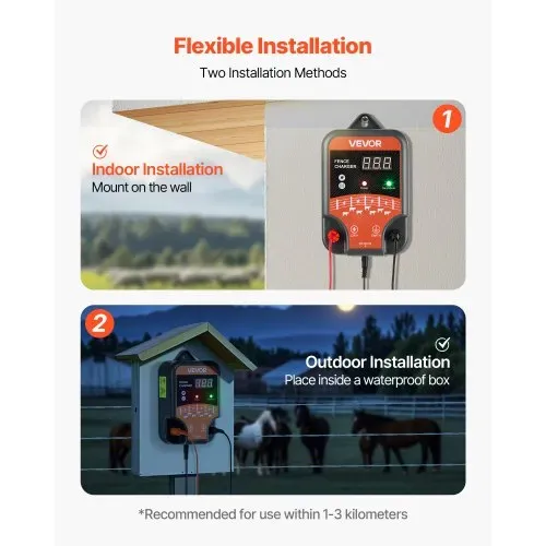 VEVOR Weidezaungerät, 12 kV 3 J, AC/DC Elektrozaungerät mit LED-Anzeige, Reichweite 3 km, leistungsstarkes Plug-in-Ladegerät, zum Schutz von Eindringen vor Wildtieren für Nutztiere & Geflügel – Bild 5