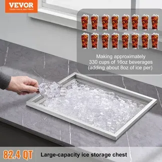 VEVOR Drop-in-Eisbox, 77,9 L Edelstahl-Eiskühler, 532 x 430 x 458 mm Kommerzieller Eisbehälter mit Abdeckung, Eingebaute Eisspeichertruhe, Abflussrohr und Ablassstopfen im Lieferumfang Enthalten VEVOR Drop-in-Eisbox, 77,9 L Edelstahl-Eiskühler, 532 x 430 x 458 mm Kommerzieller Eisbehälter mit Abdeckung, Eingebaute Eisspeichertruhe, Abflussrohr und Ablassstopfen im Lieferumfang Enthalten