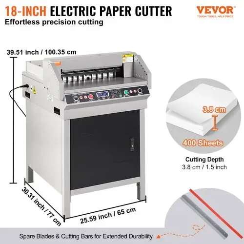 VEVOR elektrischer hydraulischer Papierschneider, Schneidemaschine, Hochleistungs-Papierschneidemaschine mit 40 mm Schnittstärke & 45 cm Schnittbreite & Tastensteuerung, für Schulen, Büros VEVOR elektrischer hydraulischer Papierschneider, Schneidemaschine, Hochleistungs-Papierschneidemaschine mit 40 mm Schnittstärke & 45 cm Schnittbreite & Tastensteuerung, für Schulen, Büros