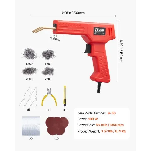 VEVOR Kunststoff Schweißgerät, 100 W Kunststoff Reparatur Set mit 800 Heißklammern, Schweißpistole, Kunststoff-Autostoßstangen mit LED-Licht für Kajaks, Spielzeuge, Reparatur von Kunststoffrissen – Bild 6