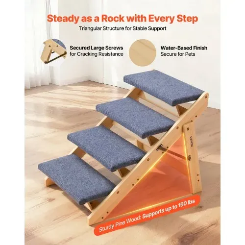 VEVOR Hundetreppe 630x470x490 mm, 4-stufige Hautiertreppe, klappbare Holztreppe geeignet für kleine, mittlere, große, ältere Haustiere sowie Welpen bis 68 kg, Hundeleiter für Betten, Sofas & Autos – Bild 2