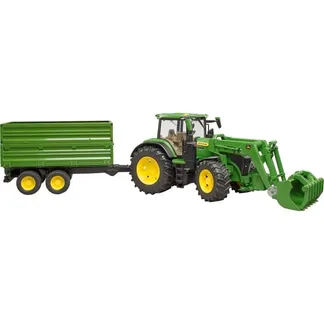 John Deere 7R 350 mit Frontlader und Tandemachstransportanhänger, Modellfahrzeug John Deere 7R 350 mit Frontlader und Tandemachstransportanhänger, Modellfahrzeug
