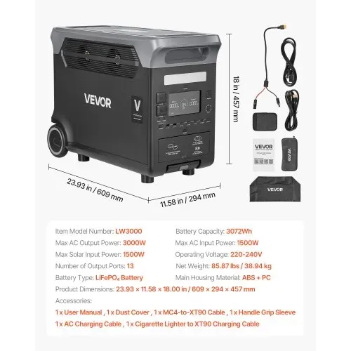 VEVOR Tragbare Powerstation, 3000W Solargenerator, 3072Wh LiFePO4-Akku-Backup mit 13 Ausgangsanschlüssen für Notfälle zu Hause, Camping im Freien, Wohnmobilreisen (Solarpanel NICHT enthalten) – Bild 6