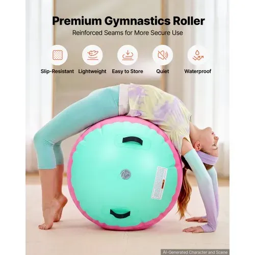 VEVOR Airtrack Rolle 120 x 75 cm Aufblasbare Turnrolle mit Pumpe Pink, für Turnhallen, Schulen, Vereine und Gärten, 200 kg Tragkraft, Einstellbarer Luftdruck, Silikongriffe, Schlauch und Tasche – Bild 4