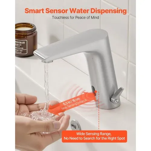 VEVOR berührungsloser Waschtischhahn (L-förmig) Badezimmer, automatische Waschtischarmatur, freihändig einstellbarer Einhebelmischer, batteriebetriebener Wasserhahn gebürstetes Nickelsilber VEVOR berührungsloser Waschtischhahn (L-förmig) Badezimmer, automatische Waschtischarmatur, freihändig einstellbarer Einhebelmischer, batteriebetriebener Wasserhahn gebürstetes Nickelsilber