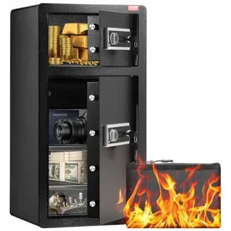 VEVOR Safe Tresor mit feuerfester Geldtasche, Doppeltüren-Safe 5,5 Kubikfuß, 2 höhenverstellbare Trennwände, digitaler Möbeltresor mit Schlüssel, Code, Safe für Geld Schmuck Wertsachen, Schwarz VEVOR Safe Tresor mit feuerfester Geldtasche, Doppeltüren-Safe 5,5 Kubikfuß, 2 höhenverstellbare Trennwände, digitaler Möbeltresor mit Schlüssel, Code, Safe für Geld Schmuck Wertsachen, Schwarz