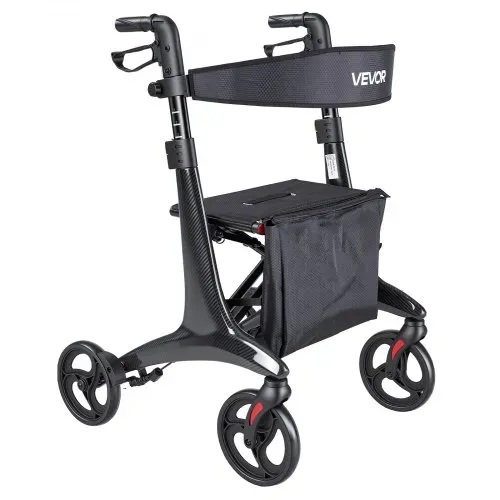 VEVOR Rollator Faltbar mit Sitz, Leichter Gehwagen mit 8 Zoll Reifen, Gehhilfe bis 136kg mit Rückenlehne Tasche Gehstockhalter, Höheverstellbare Laufhilfe mit Feststellfunktion für Senioren, Schwarz – Bild 10