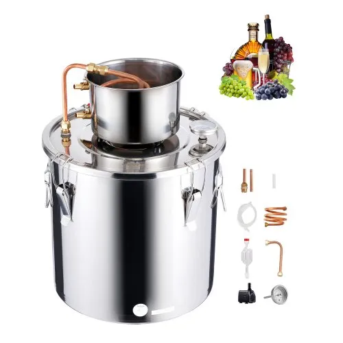 VEVOR Alkoholdestillieranlage 30 L Edelstahl Wasseralkohol Destillieranlage mit Kupferspule, Heimbrau-Raffinations-Gärungsset mit Thermometer und Pumpe, für Wein Whisky Brandy, Silber VEVOR Alkoholdestillieranlage 30 L Edelstahl Wasseralkohol Destillieranlage mit Kupferspule, Heimbrau-Raffinations-Gärungsset mit Thermometer und Pumpe, für Wein Whisky Brandy, Silber