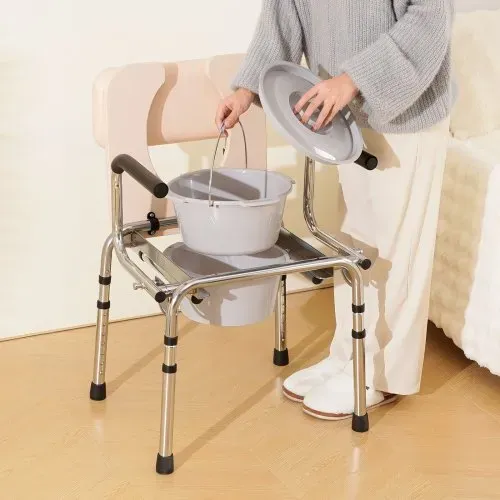 VEVOR Toilettenstuhl, Nachtstuhl mit Gepolstertem Sitz, Herunterklappbaren Armlehnen, 7-stufig Höhenverstellbar 490-640 mm, Abnehmbarer Eimer, 158,8 kg Belastbar, Tragbare Toilette für Erwachsene – Bild 7