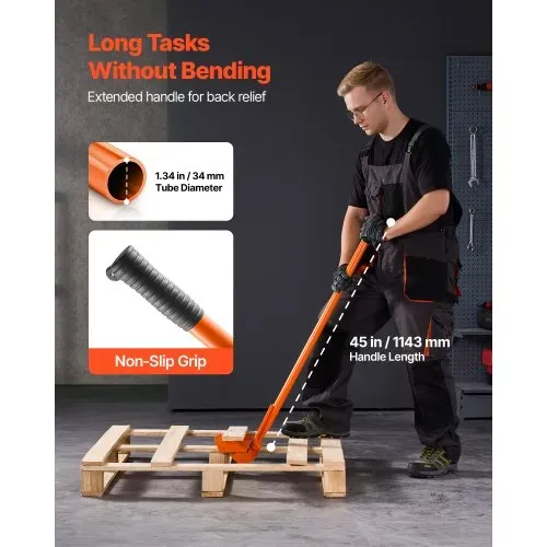 VEVOR Palettenbrecher 1120 mm, Palettenheber 907 kg, Paletten-Buster mit neigbaren Paletten, Handschuhen & Nagelzieher für Aufhebeln von Bodenbelägen, Rahmen, Dächern, Abdeckung & Gipskartonplatten – Bild 4