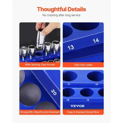 VEVOR Steckschlüssel-Organizer-Set, 8-teilig, 1/4 Zoll, 3/8 Zoll & 1/2 Zoll SAE-Steckschlüsselablagen, für bis zu 199 Standard- & tiefe Steckschlüssel (Steckschlüssel nicht im Lieferumfang enthalten) – Bild 4