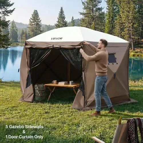 VEVOR 6x Seitenwände für Pavillon Seitenteile 1,73 x 1,48 m, Wasserfeste Seitenplanen mit Sonnenschutz PU-Beschichtung, Seitenwand inkl. 1 Reißverschlusstür 2 Fenster für Faltpavillon Partyzelt, Braun – Bild 7