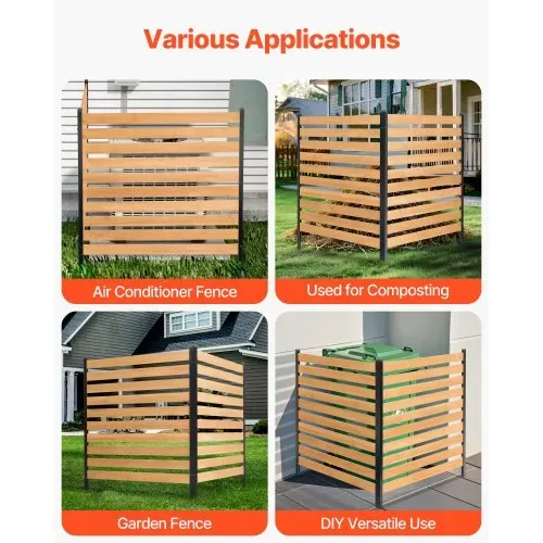 VEVOR Sichtschutzzaun Holz, 1100x982 mm, 2-Paneele-Gartenzaun für Klimaanlagen, Umzäunung für Poolausrüstung mit Metallpfählen, Lattenzaun, Mülltonnenversteck für den Außenbereich als Gartendekoration – Bild 5