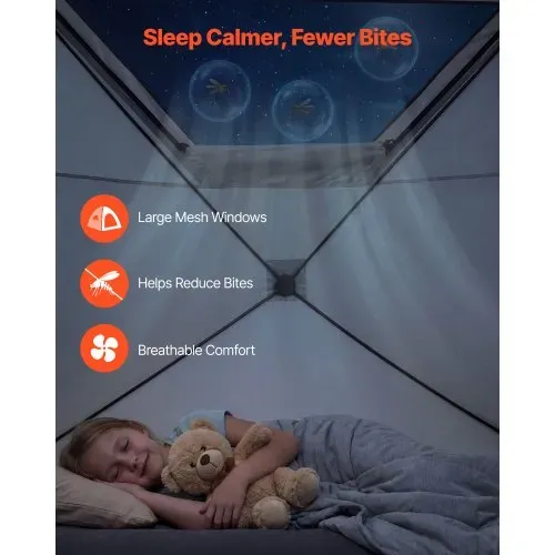 VEVOR Campingzelt 4-Personen, Pop-Up-Zelt mit Netzfenstern, Familienzelt Schneller Aufbau in 60 Sekunden, Tragbares Cabin Hub Zelt mit Tragetasche für Familien-Camping & Wandern, 229x229x212 cm – Bild 5