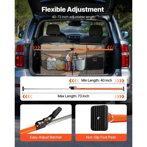 VEVOR Cargo Bar Ratschen Ladestange verstellbar 1016-1854 mm, Ladeflächenstange Ladestabilisator aus Stahl mit rutschfesten Fußpolstern & Netz & Trennstange, für Pickup Truck SUV Minivan – Bild 2