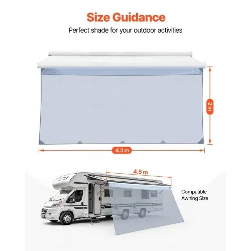 VEVOR Sonnenschutz (2 x 4,3 m) für Markisen (4,5 m), Markisen-Vorderwand aus Polyester-Netzgewebe, Doppelt Genähter & Atmungsaktiver Sichtschutz für Wohnmobil, Camping & Wohnwagen – Bild 2