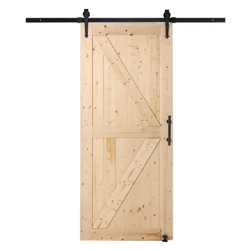 VEVOR Scheunentor und Hardware-Set, 91,4 x 213,4 cm Holz-Schiebetor, sanft und leise, Scheunentor-Set mit 8-in-1-Bodenführung und Türgriff, Fichtenholz-Platte – Bild 10