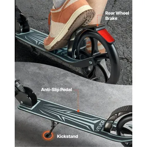 VEVOR Scooter (2 Räder) für Kinder ab 8 Jahren, Cityroller Kinderroller Straßenroller mit höhenverstellbarem Lenker & rutschfestem Deck & faltbarem Rahmen, Tretroller bis zu 100 kg, Schwarz – Bild 4