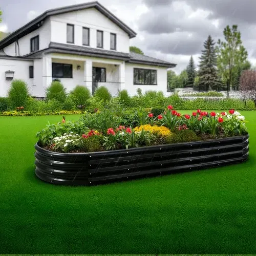 VEVOR Hochbeet Metall 2400x600x290 mm, Pflanzbeet, Gemüsebeet, Pflanzkasten mit offenem Boden & abgerundeten Kanten, Blumenbeet, Kräuterbeet, ideal für Gemüse, Blumen, Kräuter & Sukkulenten, Oval – Bild 7