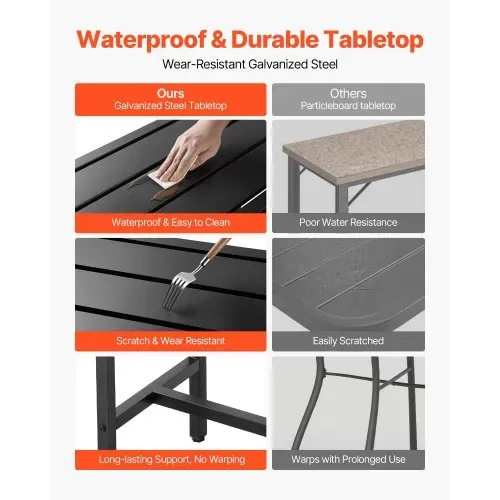 VEVOR Bartisch, 1000 x 375 x 980 mm, Bistrotisch, Stehtisch mit Metallgestell, rechteckige Esstische, Küchentisch, Tresentisch, Partytisch, Gartenmöbel für Balkon, Garten, Poolrand – Bild 3