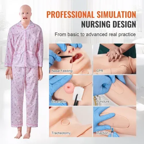 VEVOR Unisex Krankenpflege Übungspuppe Multifunktional Patientenversorgungssimulator 1750 x 440 x 230 mm, Multifunktionale Pflege Ausbildung Pflege-Trainingspuppe Gleichmäßige Skalenformen Übungspuppe – Bild 2