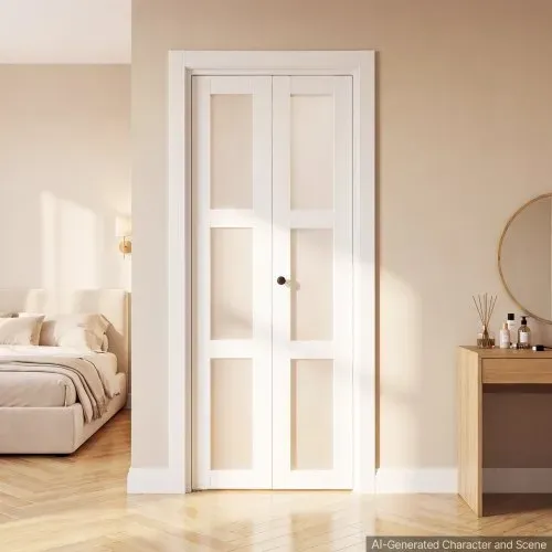 VEVOR Falttür Klapptür Komplettset 762 mm (Zwei 381 mm) x 2032 mm Milchglas, für Schränke & Schlafzimmer, Zweiflügelige Faltschiebetür mit Metallbeschlägen & Verbundrahmen, Stilvoll & Platzsparend, Weiß – Bild 7