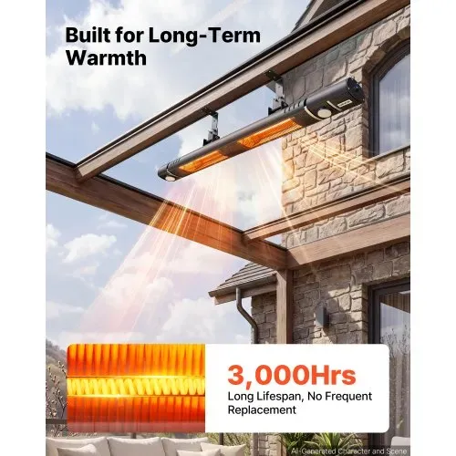 VEVOR Infrarot Heizstrahler 3000W Infrarotstrahler WLAN-Steuerung Wandgerät, Infrarotheizung für Garten Terrasse Balkon, Fernbedienung & Tastensteuerung, 3 Heizstufen, IP55-Schutz, Aluminiumlegierung – Bild 4