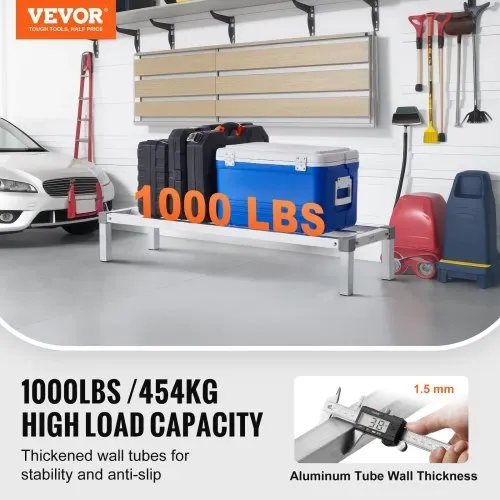 VEVOR Aluminium-Stauregal, 48 x 14 Zoll großes kommerzielles Bodenregal für Lebensmittel, 8 Zoll über dem Boden, 1000 lbs Tragkraft, komplett verschweißtes Aluminium-Lagerregal, zur Lagerung in Restaurants, Küchen, Garagen und Fahrzeugen VEVOR Aluminium-Stauregal, 48 x 14 Zoll großes kommerzielles Bodenregal für Lebensmittel, 8 Zoll über dem Boden, 1000 lbs Tragkraft, komplett verschweißtes Aluminium-Lagerregal, zur Lagerung in Restaurants, Küchen, Garagen und Fahrzeugen