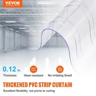 VEVOR Streifenvorhang, 100 Fuß Länge x 12 Zoll Breite x 0,12 Zoll Dicke, durchsichtige, gerippte PVC-Vorhangstreifen-Tür-Großrolle, Kunststoff-Türstreifen für den Eingang von Supermarkt, Garage, Lager VEVOR Streifenvorhang, 100 Fuß Länge x 12 Zoll Breite x 0,12 Zoll Dicke, durchsichtige, gerippte PVC-Vorhangstreifen-Tür-Großrolle, Kunststoff-Türstreifen für den Eingang von Supermarkt, Garage, Lager