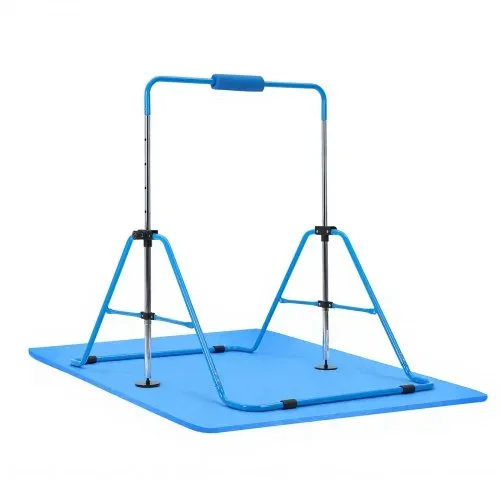 VEVOR Gymnastikstange für Kinder mit 63,5 kg Tragkraft, Klappbares Turnreck mit Matte, Höhenverstellbare Turnstange für Indoor- und Outdoor-Training, Heimtrainingsgerät für Kinderturnen zu Hause, Blau – Bild 9