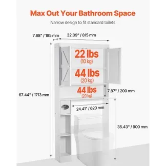 VEVOR Toilettenschrank Badezimmerschrank mit Doppeltür & verstellbarem Regal, platzsparender 3-stöckiger Badschrank über der Toilette mit offenem Regal, 1713x815x195 mm Aufbewahrungsschrank Weiß VEVOR Toilettenschrank Badezimmerschrank mit Doppeltür & verstellbarem Regal, platzsparender 3-stöckiger Badschrank über der Toilette mit offenem Regal, 1713x815x195 mm Aufbewahrungsschrank Weiß