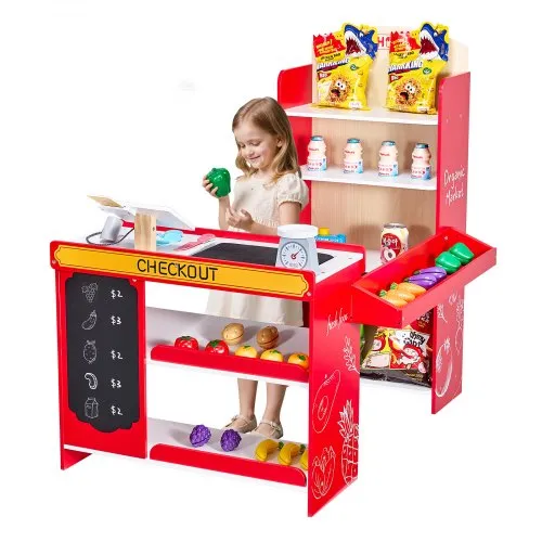 VEVOR Kinder-Lebensmittelladen-Spielset, Holz-Spielladen mit Einkaufstasche, Kinder-Supermarkt mit Förderband, Scanner, Registrierkasse, Obst und Gemüse, Geschenk für Kinder ab 3 Jahren VEVOR Kinder-Lebensmittelladen-Spielset, Holz-Spielladen mit Einkaufstasche, Kinder-Supermarkt mit Förderband, Scanner, Registrierkasse, Obst und Gemüse, Geschenk für Kinder ab 3 Jahren