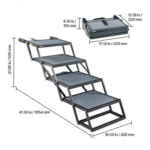 VEVOR Hundetreppe Auto Klappbar 4-Stufig, Extra Breite Hunderampe für Große Hunde mit Rutschfester Oberfläche, Tragbare Einstiegshilfe für Auto, SUV, LKW, Hochbett, Sofa, Tragkraft bis 180 kg – Bild 7