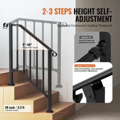 VEVOR Handläufe für Außentreppen, 2–3-stufiges Treppenhandlauf-Set, Übergangsgeländer aus Karbonstahl mit Montagesatz, Treppengeländer für Senioren, Betonstufen & Veranda & Deck, schwarzer Retro-Bogen – Bild 2