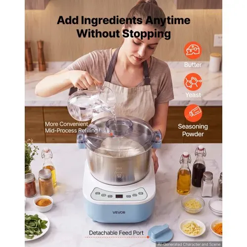 VEVOR Teigknetmaschine mit Gärfunktion 6,5 L Elektrische Teigmaschine 250 W für Brot, Pizza, Dampfbrötchen und Teigtaschen, mit Edelstahltopf, Digitalem Bedienfeld und Timer, bis zu 1600 g Mehl – Bild 4