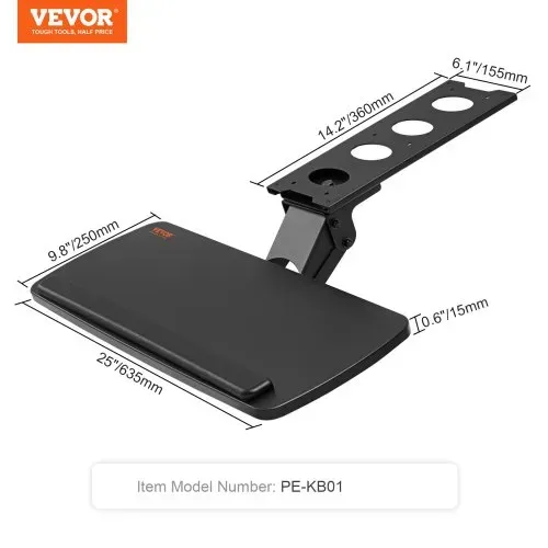 VEVOR Tastaturablage unter dem Schreibtisch Große 250 x 635 mm, Tastaturablage 0-220 mm Höhe Einstellbar, Tastaturablage Keyboard, Tastaturauszug für Büro, zu Hause usw. – Bild 6
