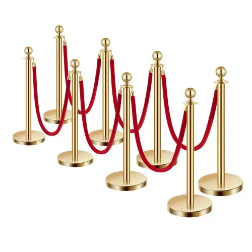 VEVOR Absperrpfosten Absperrung (8 Stk.) zur Steuerung von Menschenmengen mit 6 roten Samtseilen (1,5 m lang), Absperrständer aus Edelstahl mit nachfüllbarem Sockel für Ausstellungen Golden – Bild 8