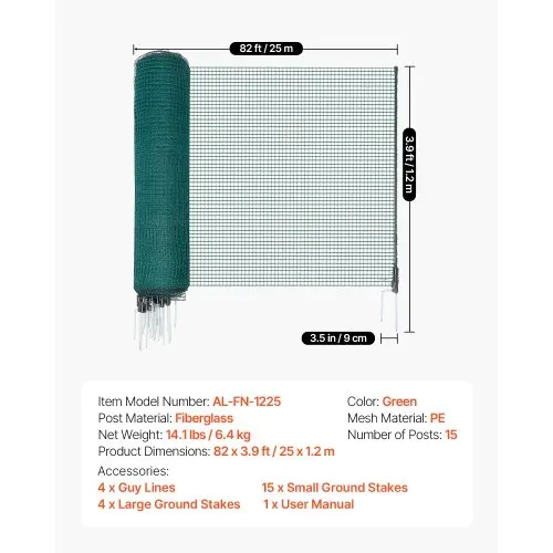 VEVOR Begrenzungszaun 25x1,2 m, Weidezaun aus PE, Mobiler Hundezaun mit Doppelspitzenpfählen & Abspannseilen, Hühnerzaun, Gartenzaun, Campingzaun für Hunde, Hühner, Pflanzen, Außenbereiche – Bild 6