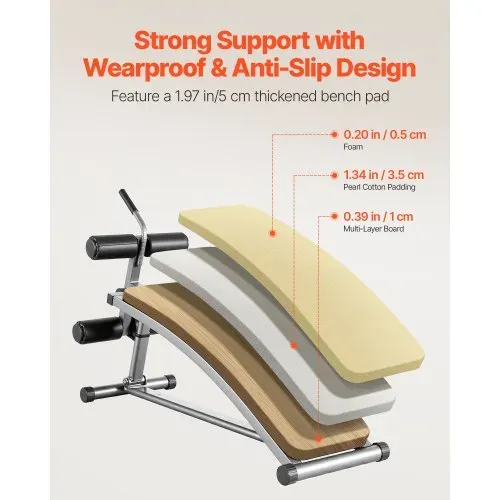 VEVOR Sit Up Bank, gebogene Bauchmuskelbank 6-stufig Höhenverstellbar (132 x 42 x 85 cm) Rückentrainer (272 kg belastbar) für Heimtraining im Fitnessstudio Krafttraining Ganzkörpermuskeltraining – Bild 3