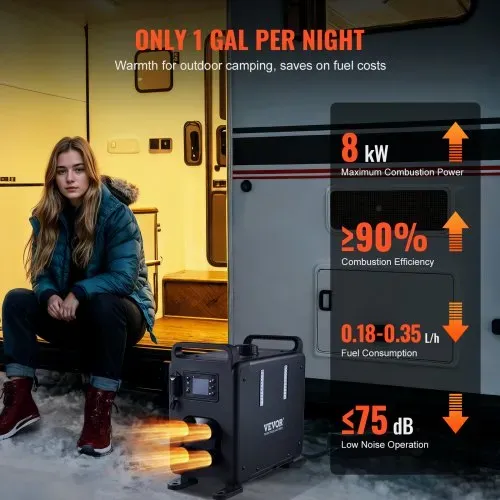 VEVOR 5-8KW Dieselheizung 12 V / 24 V All in One Diesel-Luftheizung mit Bluetooth App-Steuerung & Fernbedienung & Anzeigebildschirm & CO-Alarm, schnell aufheizende vertikale tragbare Dieselheizung – Bild 4